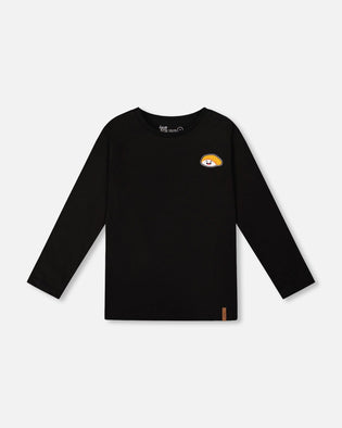 Long Sleeve Jersey Tee Shirt Black With Print Back & Front - H20U73_999