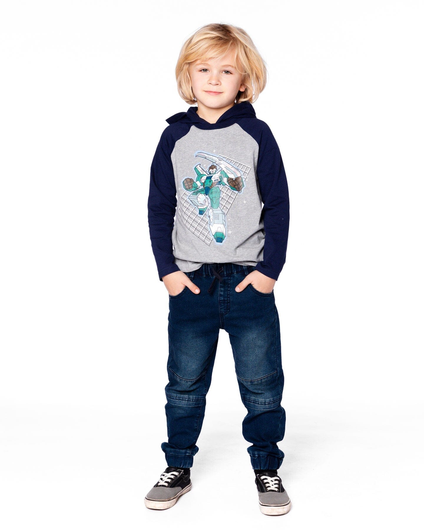 Organic Cotton Jersey Hooded Raglan Sleeve Tee Navy Blue - H20U75_481