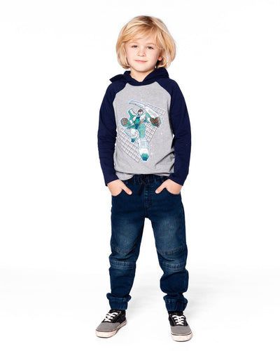 Organic Cotton Jersey Hooded Raglan Sleeve Tee Navy Blue - H20U75_481