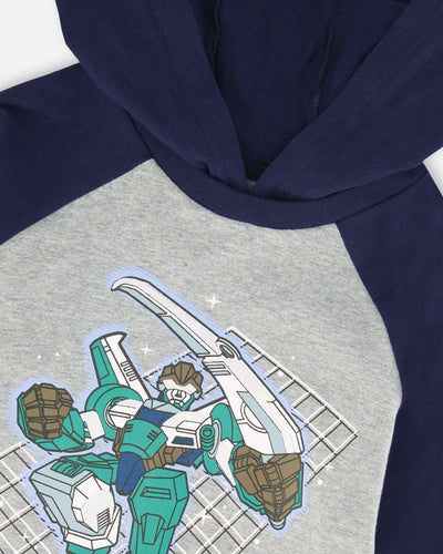 Organic Cotton Jersey Hooded Raglan Sleeve Tee Navy Blue - H20U75_481