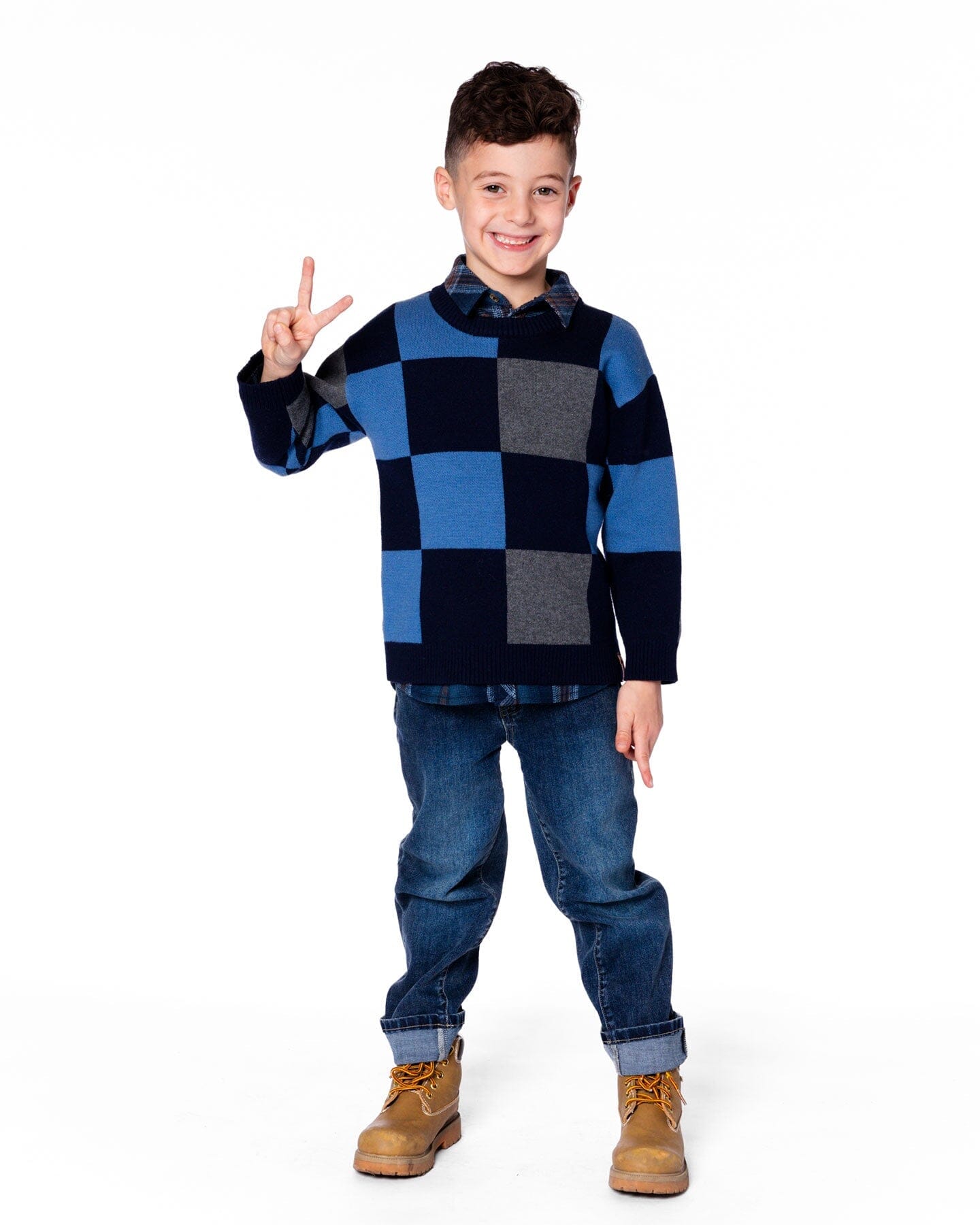 Knit Sweater Blue Checkered - H20UT77_000