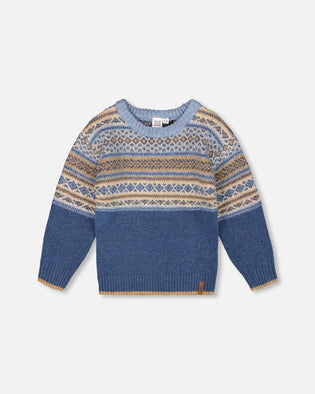 Norwegian Jacquard Knit Sweater Blue And Cream - H20UT78_000