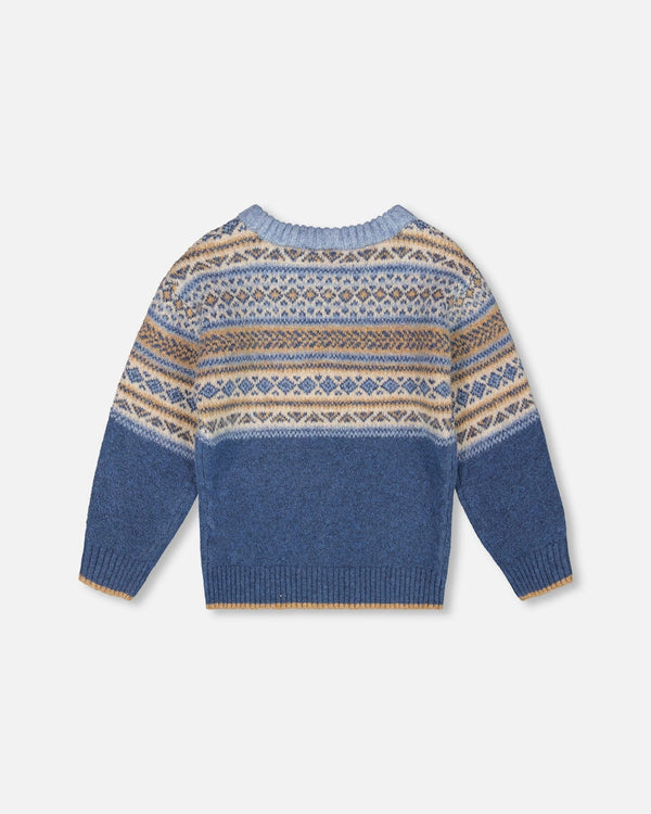 Norwegian Jacquard Knit Sweater Blue And Cream - H20UT78_000