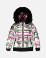 Multicolor Metallic Quilted Bomber-Style Winter Coat - H20W56_000