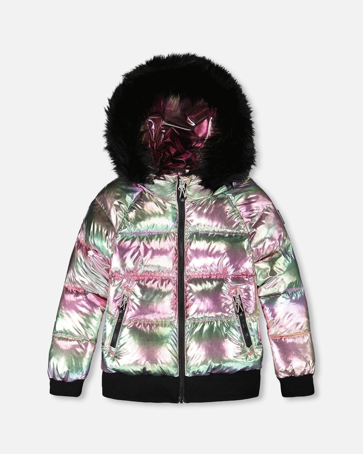 Multicolor Metallic Quilted Bomber-Style Winter Coat - H20W56_000