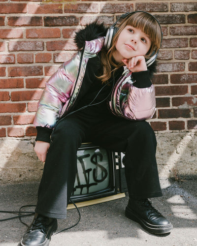 Multicolor Metallic Quilted Bomber-Style Winter Coat - H20W56_000