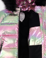 Multicolor Metallic Quilted Bomber-Style Winter Coat - H20W56_000