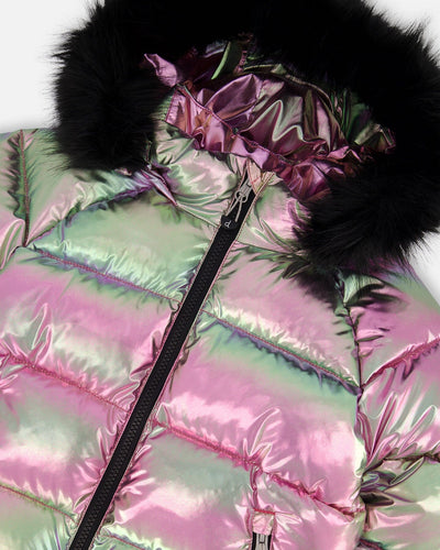 Multicolor Metallic Quilted Bomber-Style Winter Coat - H20W56_000