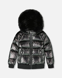 Black Quilted Bomber-Style Winter Coat - H20W56_999