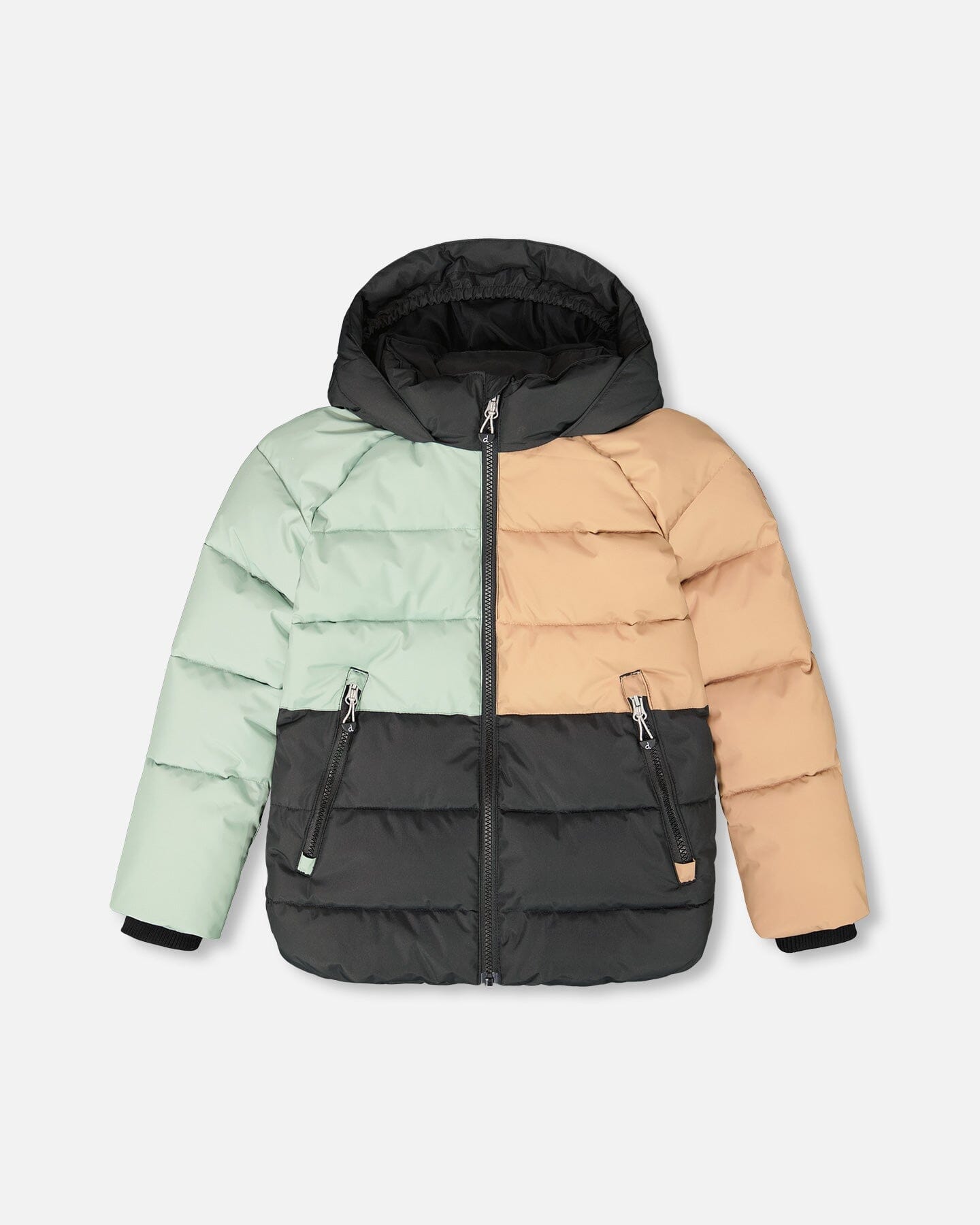 Colorblocked Puffy Winter Coat Black - Deux par Deux