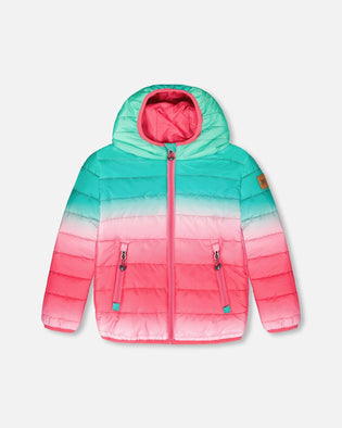 Quilted Mid-Season Jacket Green And Pink Gradient - H20W64_035