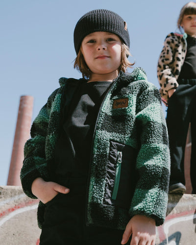 Reversible Mid-Season Sherpa Jacket Teal Plaid - H20W65_377