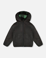 Reversible Mid-Season Sherpa Jacket Teal Plaid Outerwear Deux par Deux 