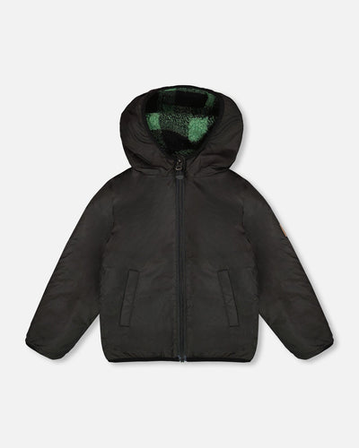 Reversible Mid-Season Sherpa Jacket Teal Plaid Outerwear Deux par Deux 