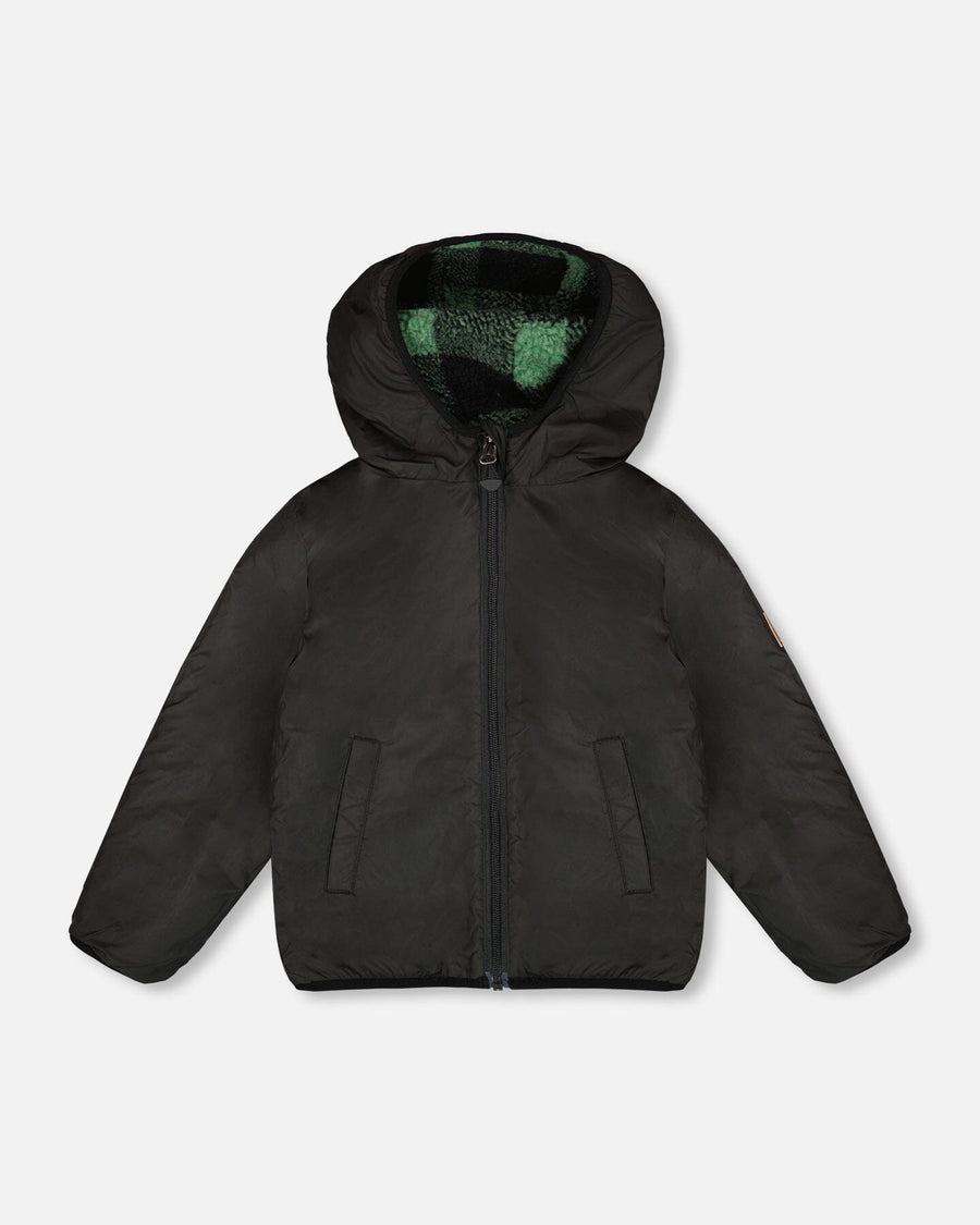 Reversible Mid-Season Sherpa Jacket Teal Plaid Outerwear Deux par Deux 