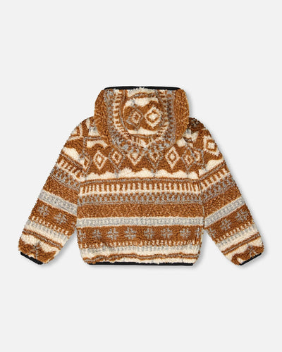Reversible Mid-Season Sherpa Jacket Brown Aztec Pattern - H20W65_948