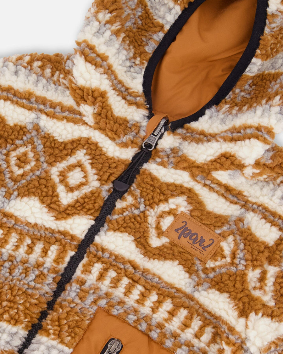 Reversible Mid-Season Sherpa Jacket Brown Aztec Pattern - H20W65_948