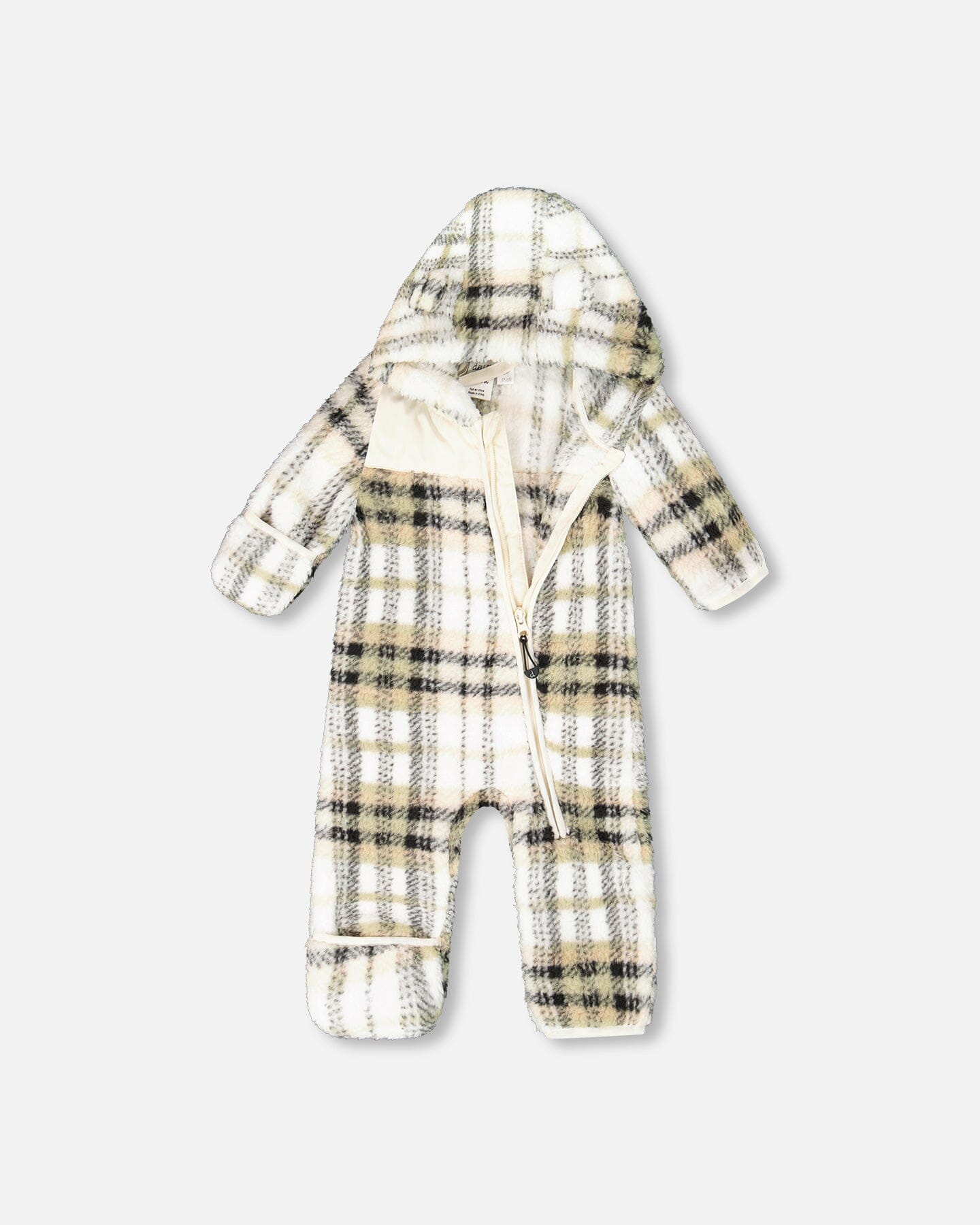 Baby Mid-Season Plush One Piece Outerwear Black And Beige Plaid - H20W66_071