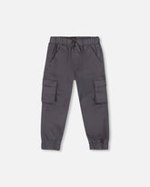 Pantalon cargo jogger en sergé bleu gris foncé