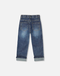 Stretch Jeans Dark Blue With Rolled Cuffs - H20YB23_123