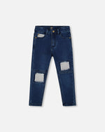 French Terry Blue Denim Pants With Contrasting Patch - H20YB25_123
