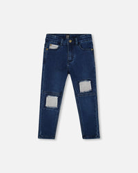 French Terry Blue Denim Pants With Contrasting Patch - H20YB25_123