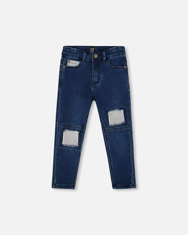 French Terry Blue Denim Pants With Contrasting Patch - H20YB25_123