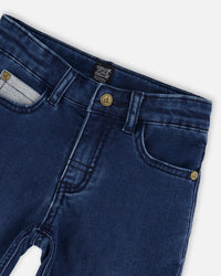 French Terry Blue Denim Pants With Contrasting Patch - H20YB25_123
