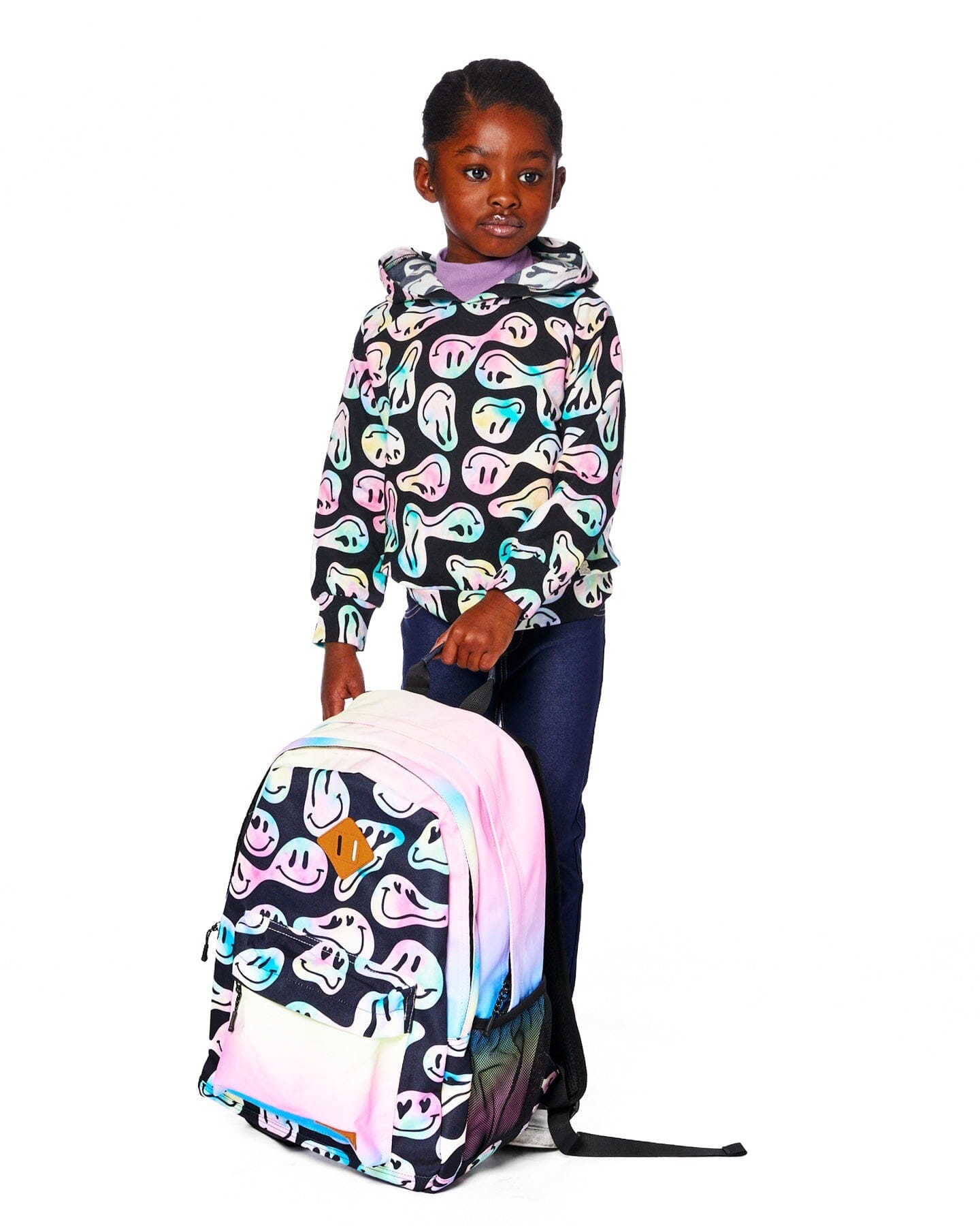 Pullover Fleece Hoodie Smiley Face Girl - H20Z30_018