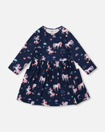 Jersey Dress With Pockets Navy Unicorn Print - H20Z85_037