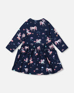 Jersey Dress With Pockets Navy Unicorn Print - H20Z85_037