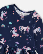 Jersey Dress With Pockets Navy Unicorn Print - H20Z85_037