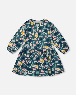 Jersey Dress Green Cat Print - H20Z86_006
