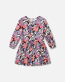 Jersey Dress Black Retro Flower Print - H20Z86_013
