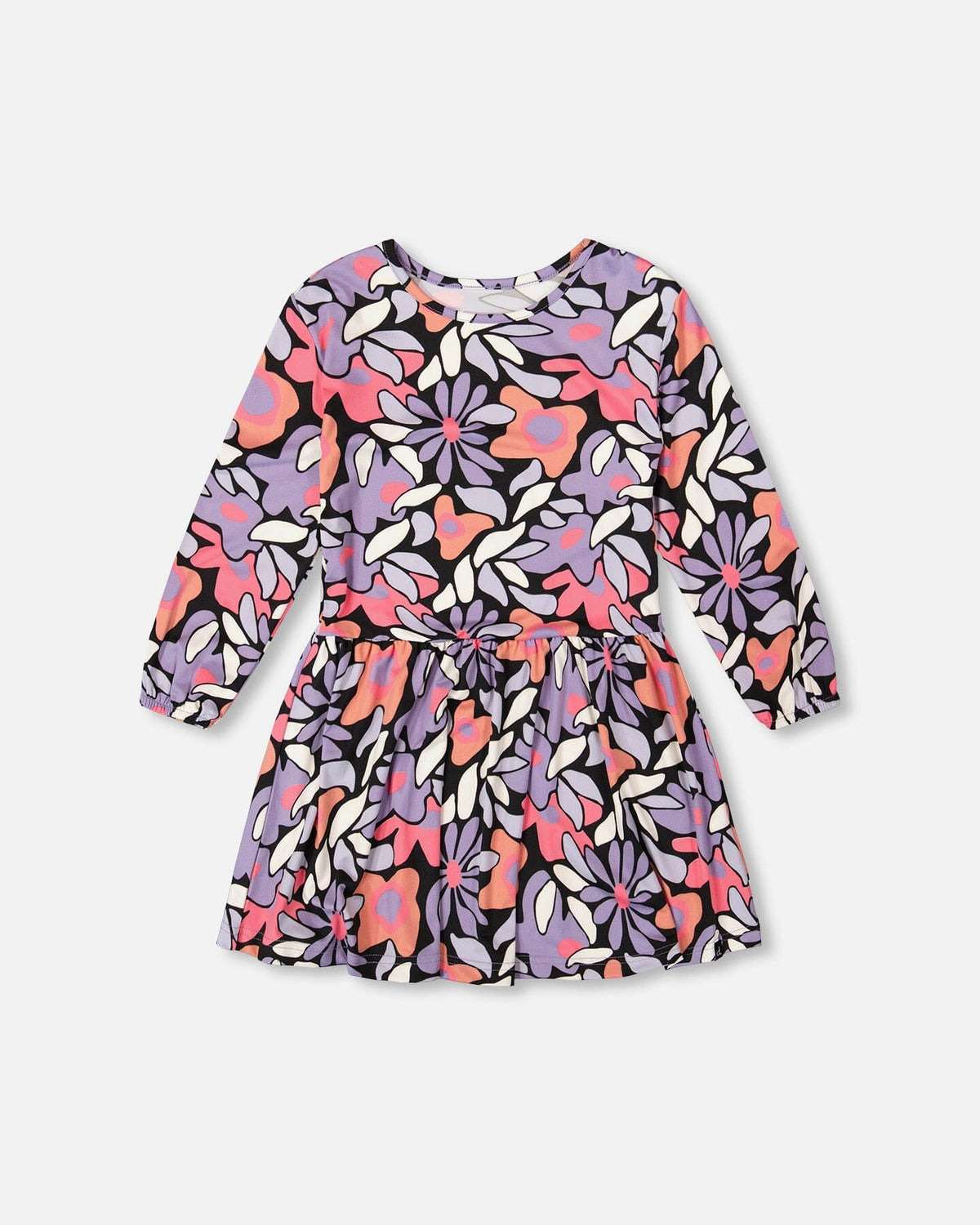 Jersey Dress Black Retro Flower Print - H20Z86_013