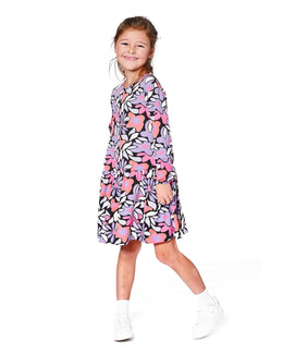Jersey Dress Black Retro Flower Print - H20Z86_013