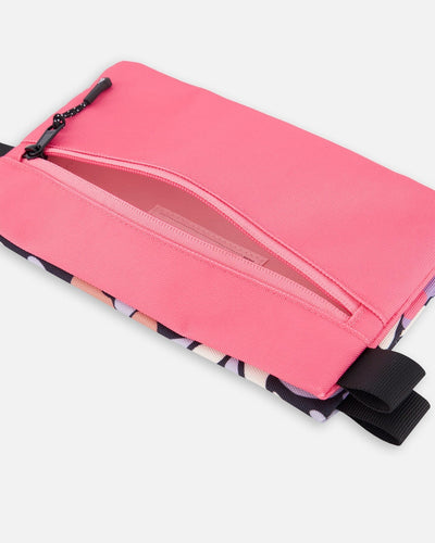 Double Pencil Case Black Retro Flower Print - H20ZEC_013