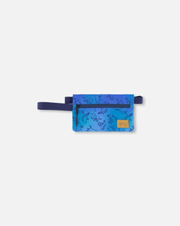 Double Pencil Case Blue Gradient Dinosaur Print - H20ZEC_027