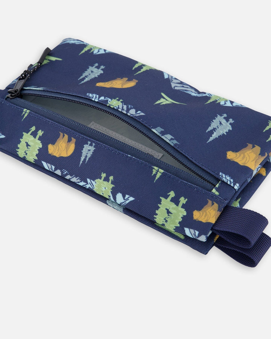 Double Pencil Case Navy Animal Print - H20ZEC_030