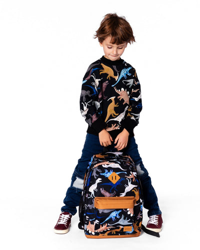 Kids Backpack Black Dinosaur Print - H20ZSD_026