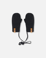 Baby Knit Mittens With String Black - H20ZW06_999