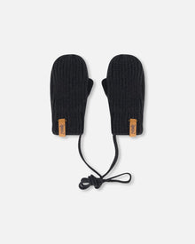 Baby Knit Mittens With String Black - H20ZW06_999