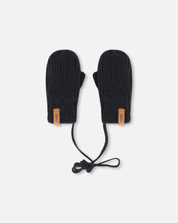 Baby Knit Mittens With String Black - H20ZW06_999