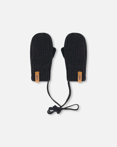 Baby Knit Mittens With String Black - H20ZW06_999