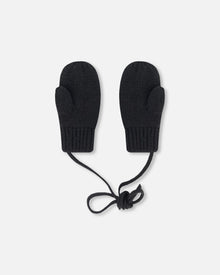 Baby Knit Mittens With String Black - H20ZW06_999