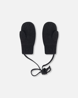 Baby Knit Mittens With String Black - H20ZW06_999
