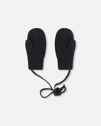 Baby Knit Mittens With String Black - H20ZW06_999