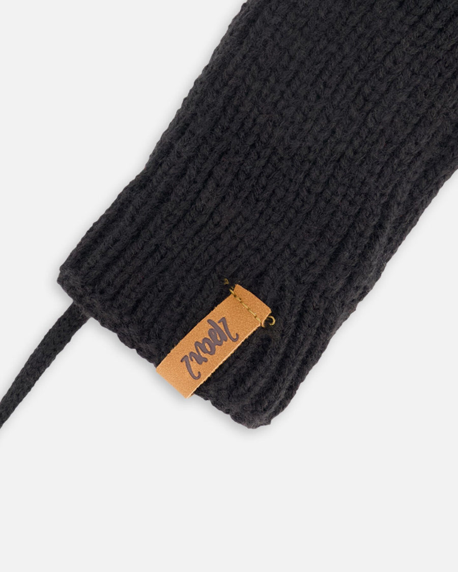Baby Knit Mittens With String Black - H20ZW06_999