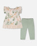 Muslin Tunic And Pointelle Leggings Set Peach Deer Print & Green - H30A10_3H057