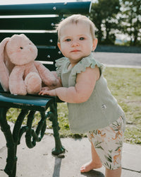 Pointelle Top And Organic Cotton Jersey Short Set Green And Peach Deer Print - H30A12_03009